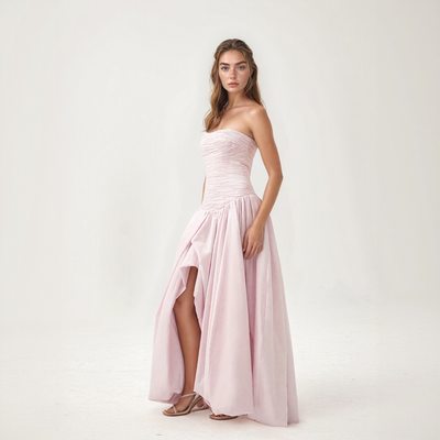 Anita | Flared Long Dress – Straight Neckline and Voluminous Hem