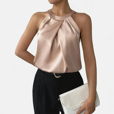 Theodora | Women’s Satin Blouse – Pleated Halter Style