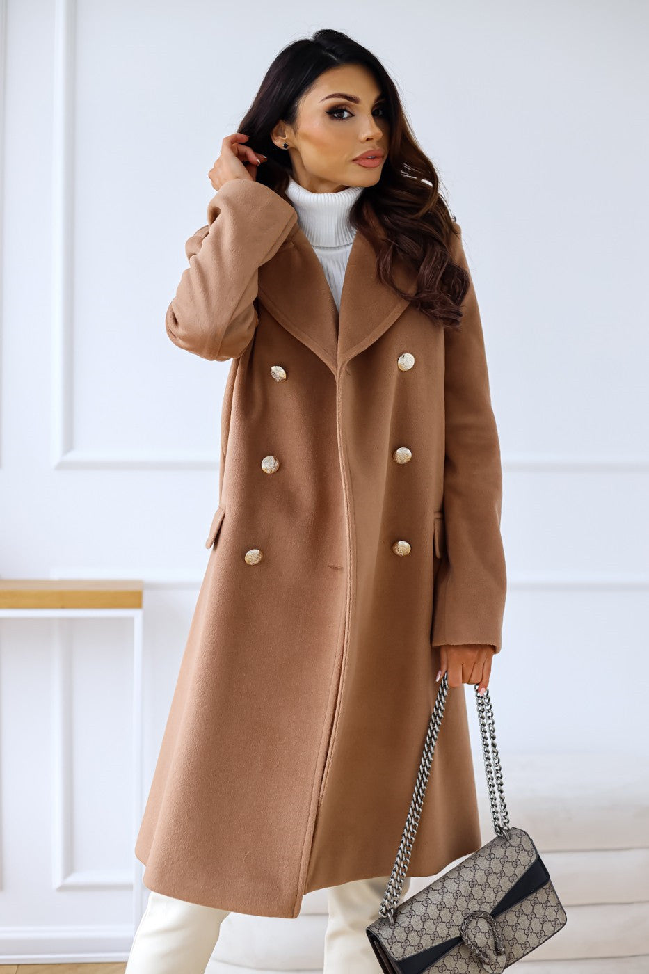 Cassina | Women’s Longline Wool Double-Breasted Trench Coat