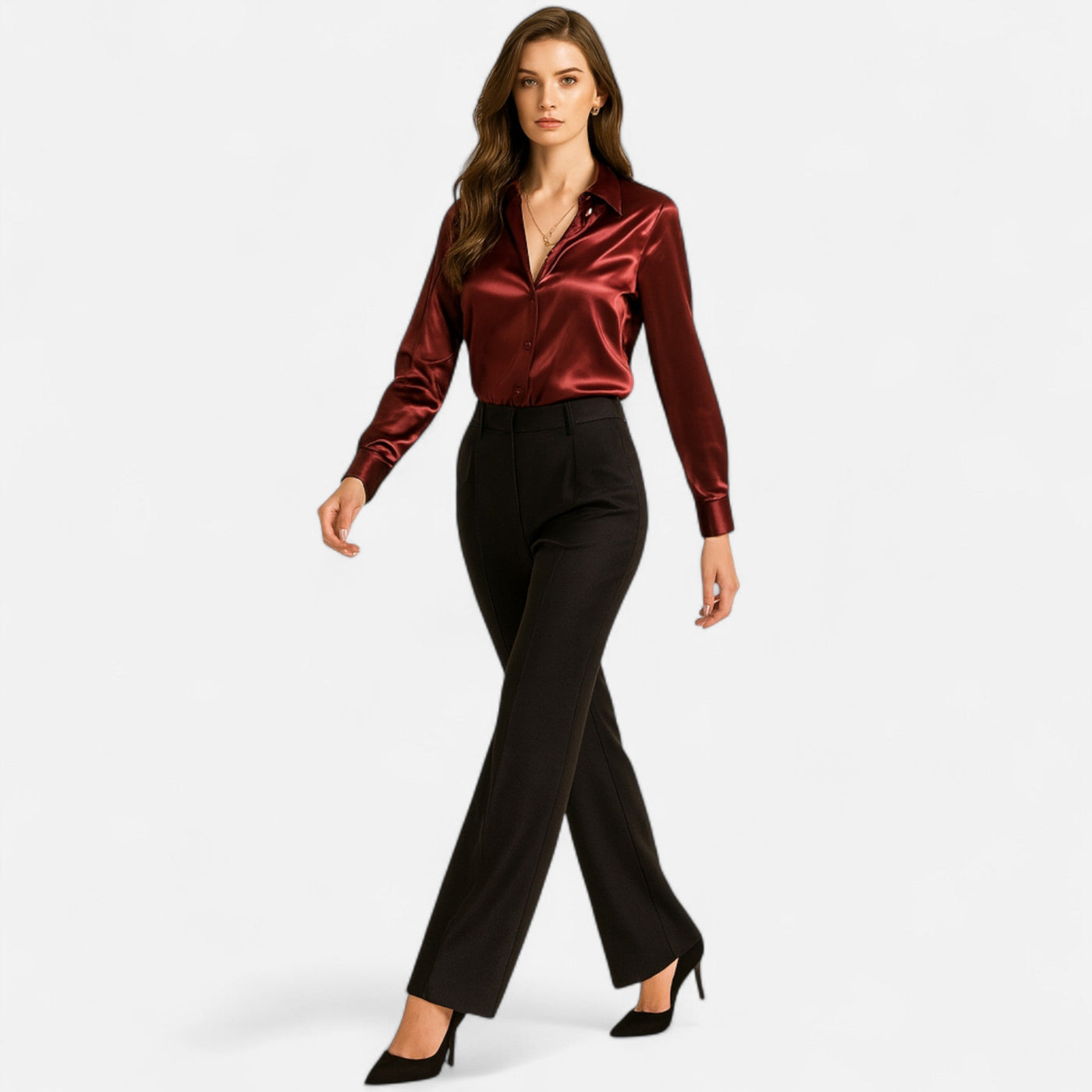 Winifred | Women’s Satin Blouse – Long Sleeve Elegance