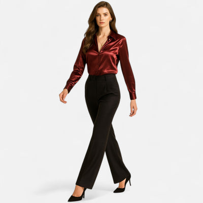 Winifred | Women’s Satin Blouse – Long Sleeve Elegance