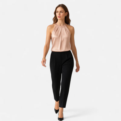 Theodora | Women’s Satin Blouse – Pleated Halter Style