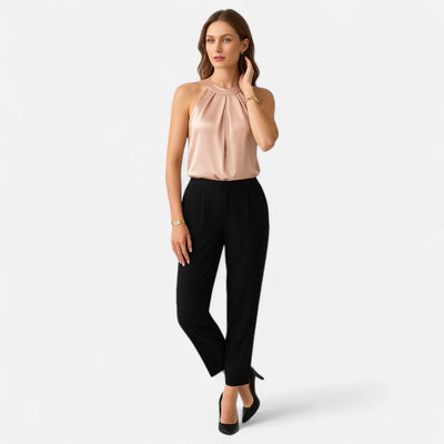 Theodora | Women’s Satin Blouse – Pleated Halter Style