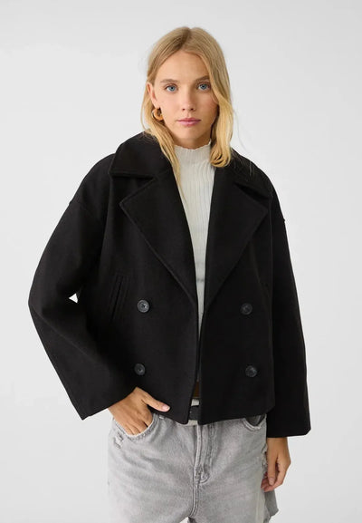 Aliana | Cropped Oversized Double-Breasted Wool Blend Jacket
