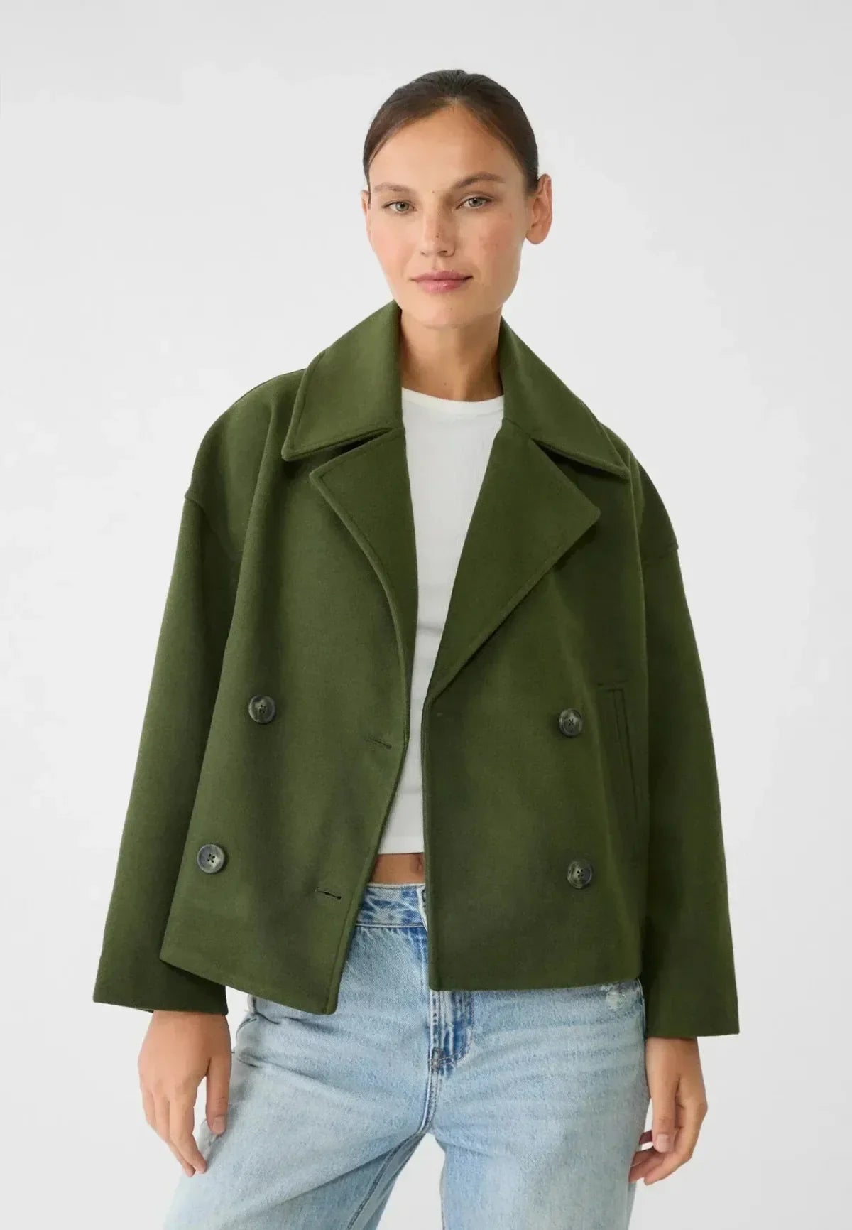 Aliana | Cropped Oversized Double-Breasted Wool Blend Jacket