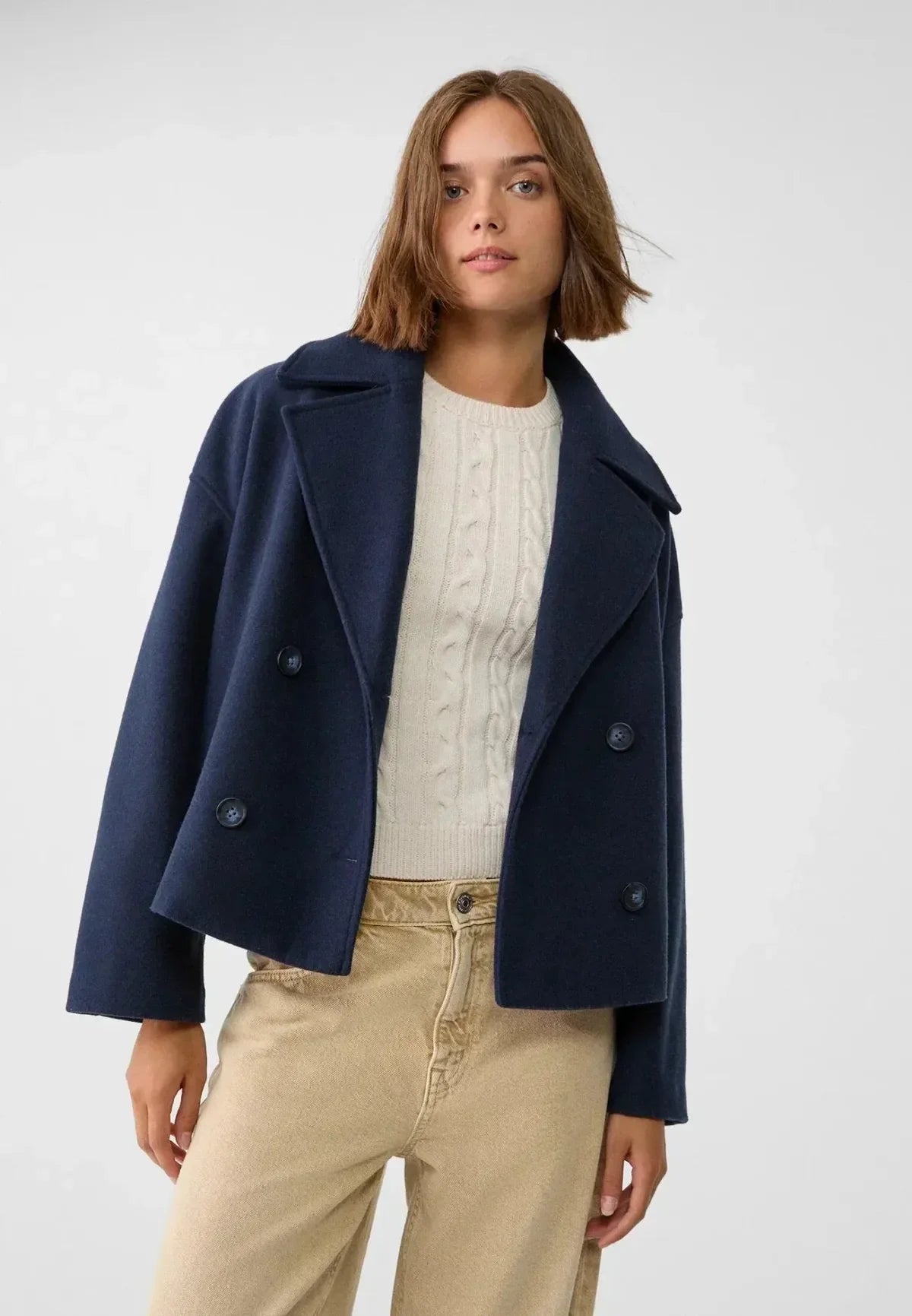Aliana | Cropped Oversized Double-Breasted Wool Blend Jacket