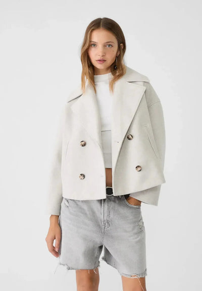 Aliana | Cropped Oversized Double-Breasted Wool Blend Jacket