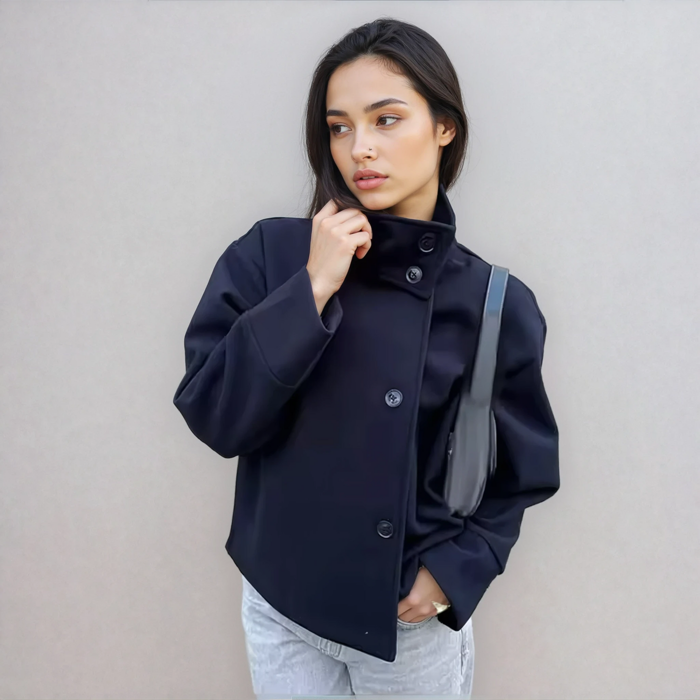 Sarahi | Kvinders Cropped Wool-Blend Minimalist Jacket
