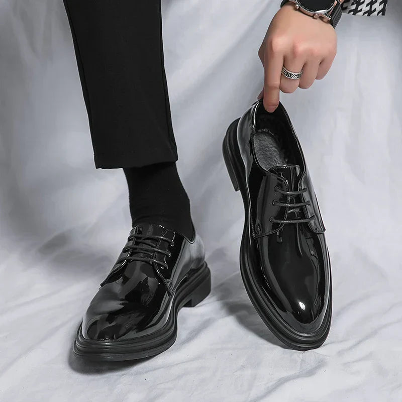 Axel | Men’s Black Patent Derby Dress Shoes – Formal Gloss Footwear