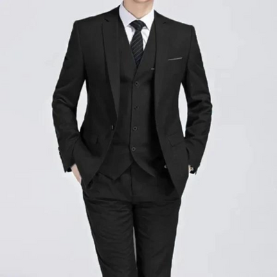 Aaron | Men’s Three-Piece Suit – Single-Button Black Formal Set