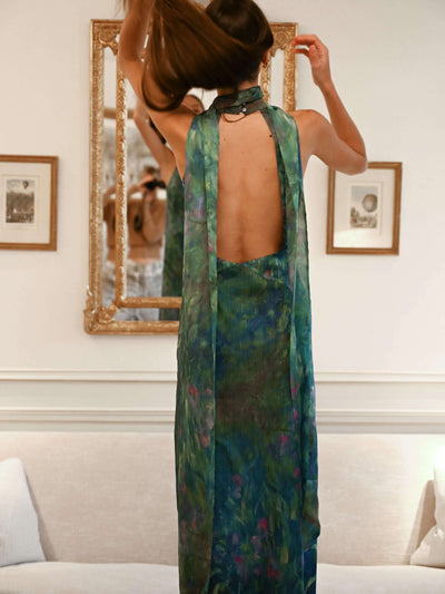 Monet Iris | Women’s Painterly Chiffon Maxi Dress