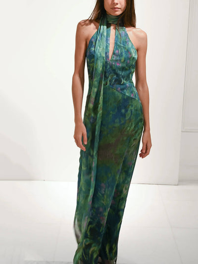 Monet Iris | Women’s Painterly Chiffon Maxi Dress