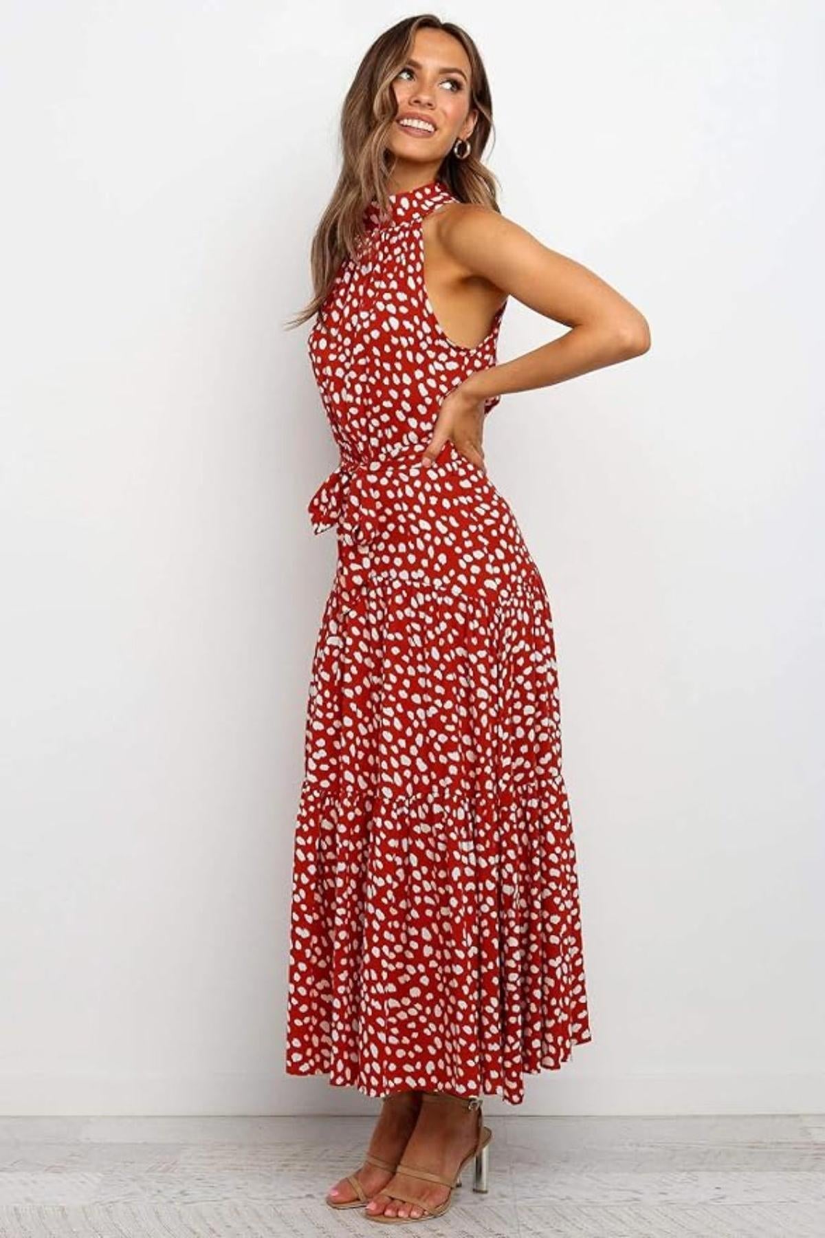 Alina | Polka Dot Halter Midi Sundress