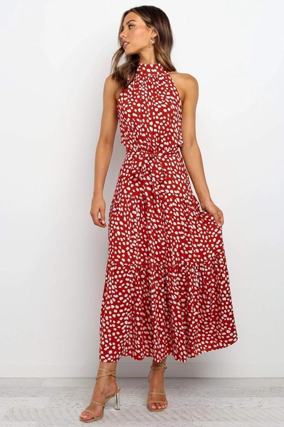 Alina | Polka Dot Halter Midi Sundress