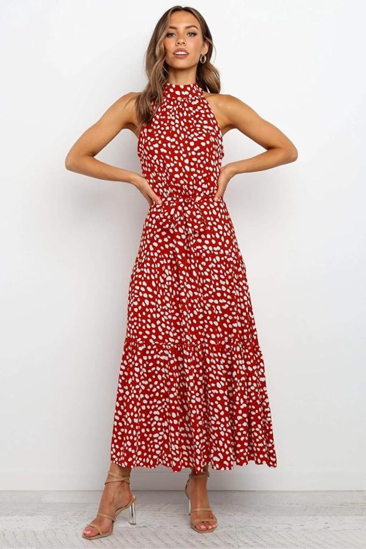 Alina | Polka Dot Halter Midi Sundress