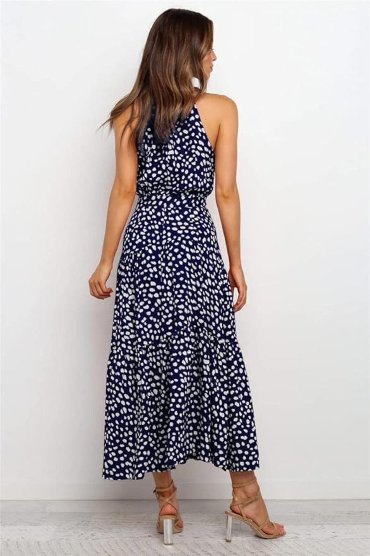 Alina | Polka Dot Halter Midi Sundress