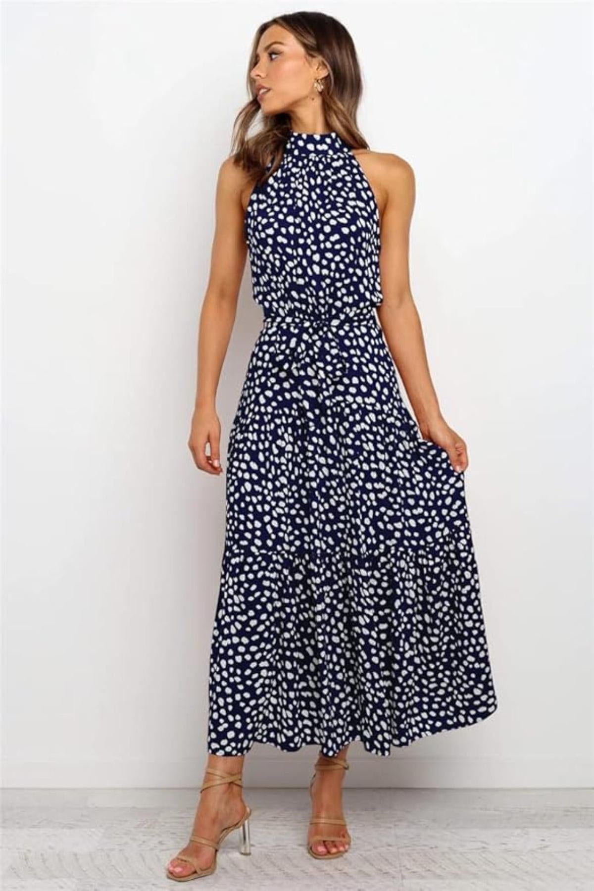 Alina | Polka Dot Halter Midi Sundress