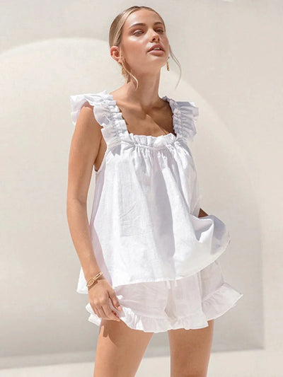 Winona | Pure Cotton Ruffle Shorts Set