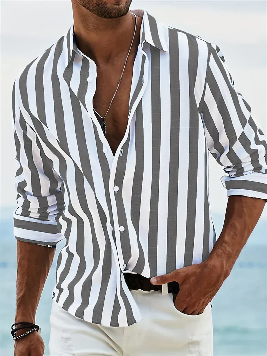 Atlas | Men’s Summer Shirt – Light Blue Striped Linen-Cotton Blend