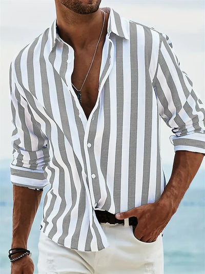 Atlas | Men’s Summer Shirt – Light Blue Striped Linen-Cotton Blend