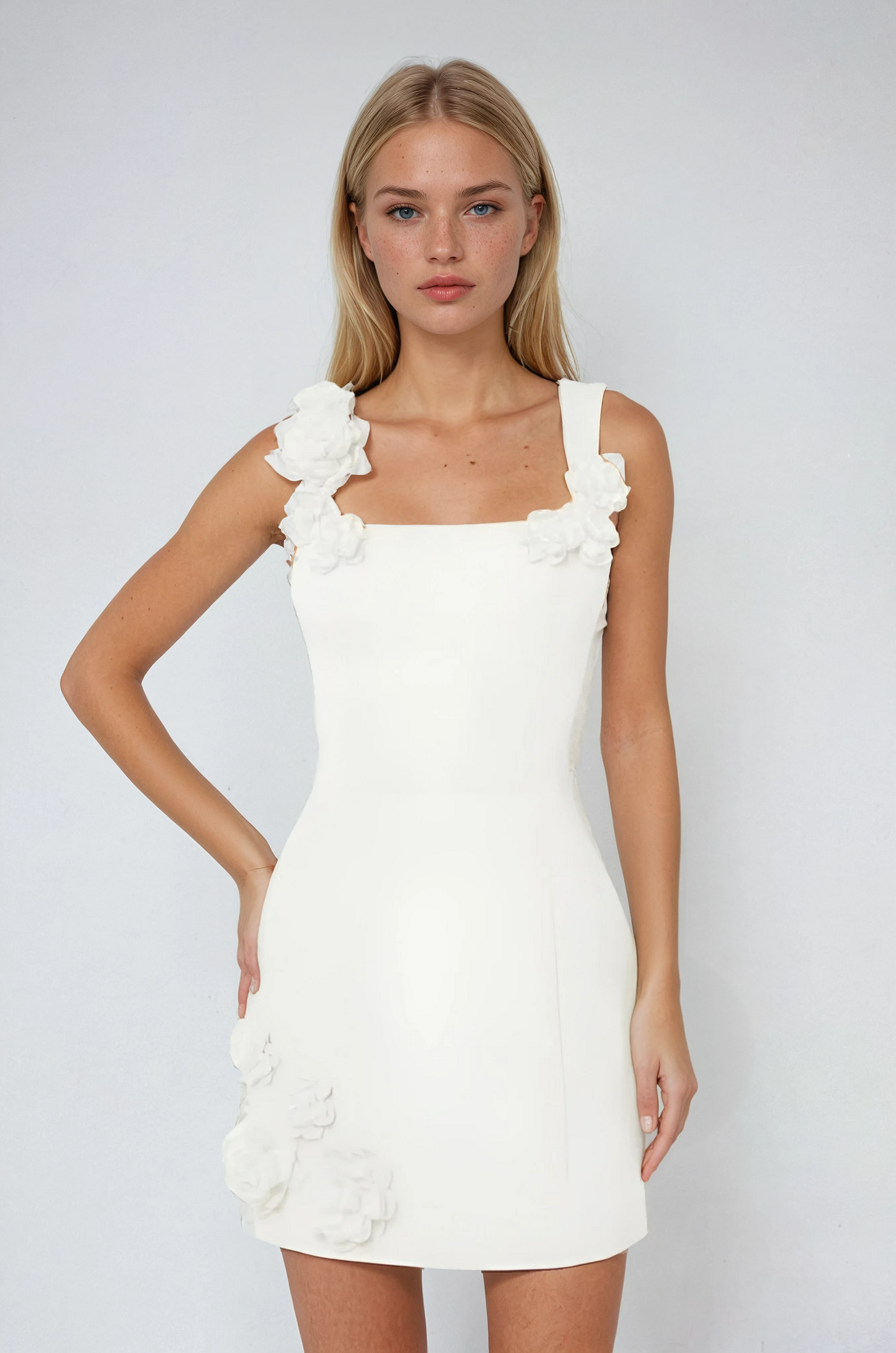 Lettie | Women’s Sculpting Mini Dress with 3D Floral Appliqués