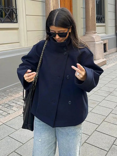 Sarahi | Kvinders Cropped Wool-Blend Minimalist Jacket