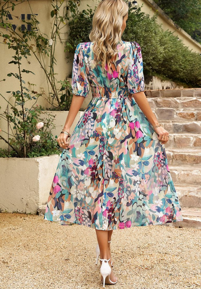 Roxanne | Women’s Floral Puff-Sleeve Midi Dress