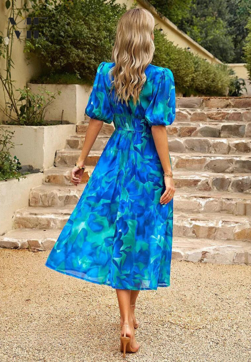 Roxanne | Women’s Floral Puff-Sleeve Midi Dress