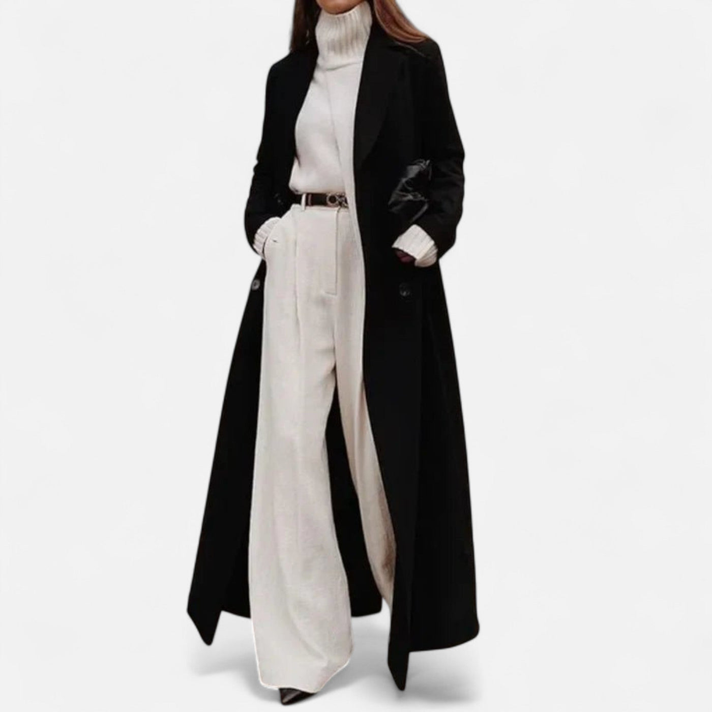Skye | Women’s Black Maxi Overcoat – Longline Tailored Outerwear for All-Season Elegance
