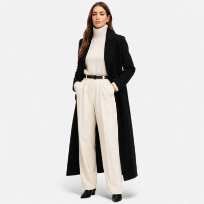 Skye | Women’s Black Maxi Overcoat – Longline Tailored Outerwear for All-Season Elegance