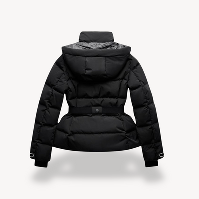 Cam | Women’s Black Puffer Jacket – Belted, Water-Resistant, Insulated