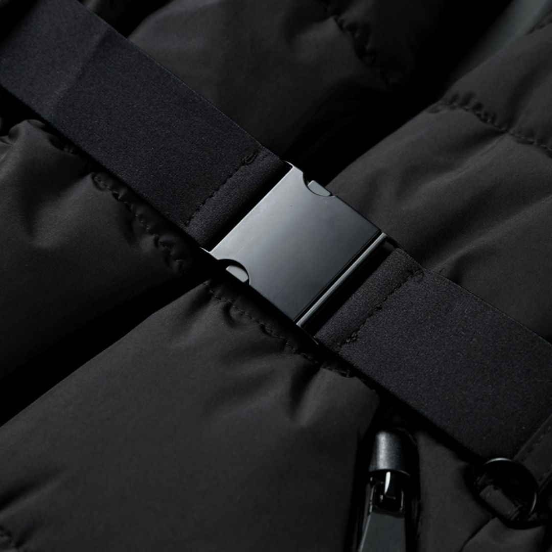 Cam | Women’s Black Puffer Jacket – Belted, Water-Resistant, Insulated