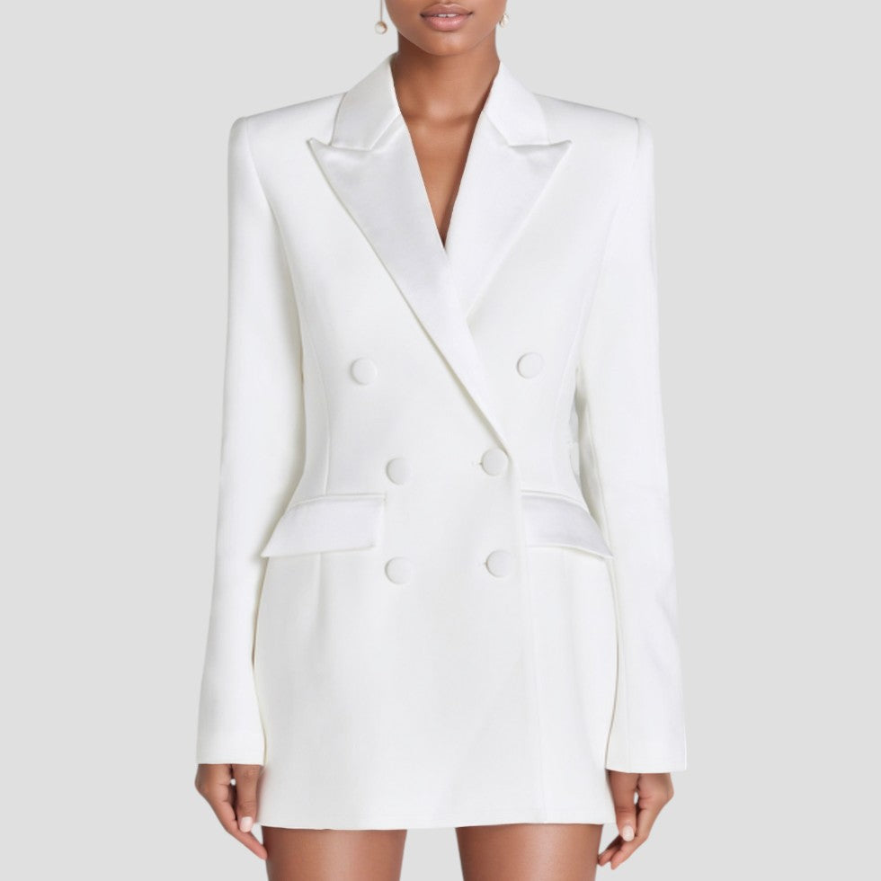 Celeste | Women’s Double-Breasted Blazer Dress with Satin Lapel – Elegant Evening & Workwear