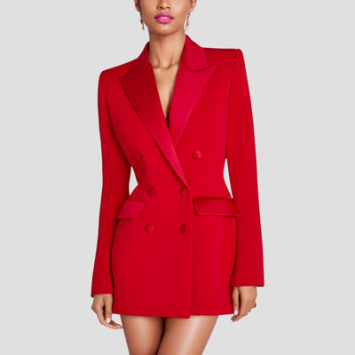 Celeste | Women’s Double-Breasted Blazer Dress with Satin Lapel – Elegant Evening & Workwear
