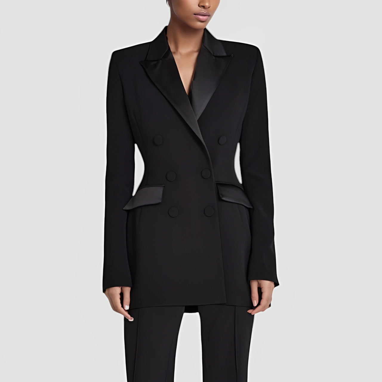 Celeste | Women’s Double-Breasted Blazer Dress with Satin Lapel – Elegant Evening & Workwear