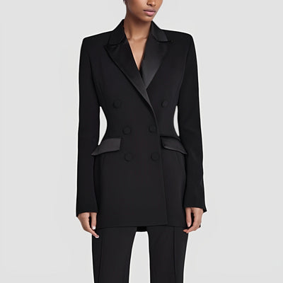 Celeste | Women’s Double-Breasted Blazer Dress with Satin Lapel – Elegant Evening & Workwear