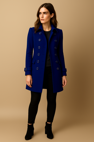 Beatrice | Women’s Long Coat – Double-Breasted, Mid-Length, Classic Collar