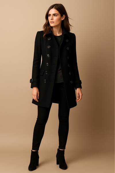 Beatrice | Women’s Long Coat – Double-Breasted, Mid-Length, Classic Collar