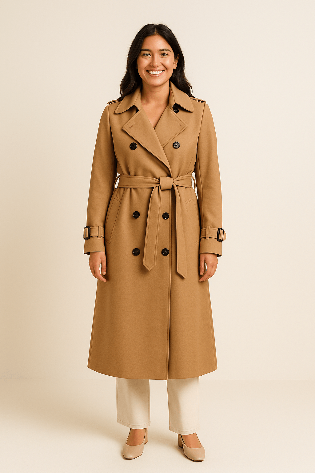 Camille | Women’s Double-Breasted Trench Coat – Belted Waist – Classic Fit