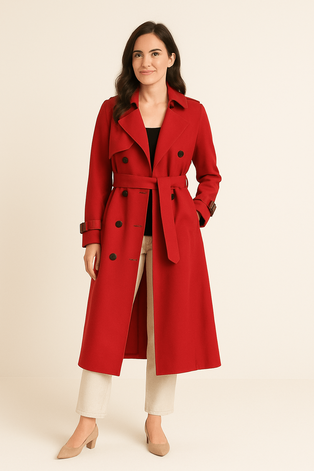 Camille | Women’s Double-Breasted Trench Coat – Belted Waist – Classic Fit
