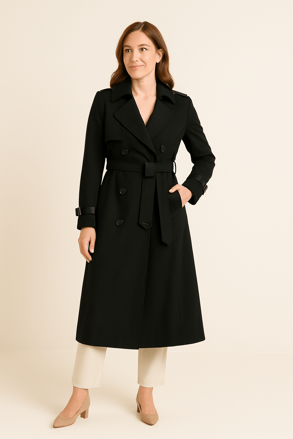 Camille | Women’s Double-Breasted Trench Coat – Belted Waist – Classic Fit