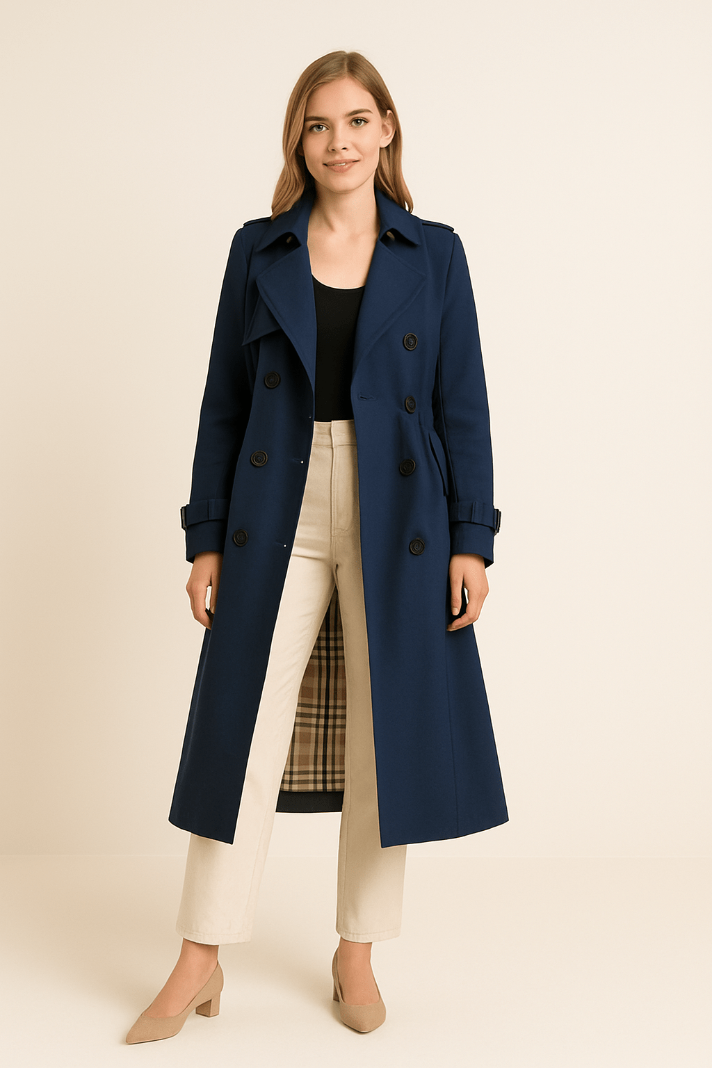 Camille | Women’s Double-Breasted Trench Coat – Belted Waist – Classic Fit