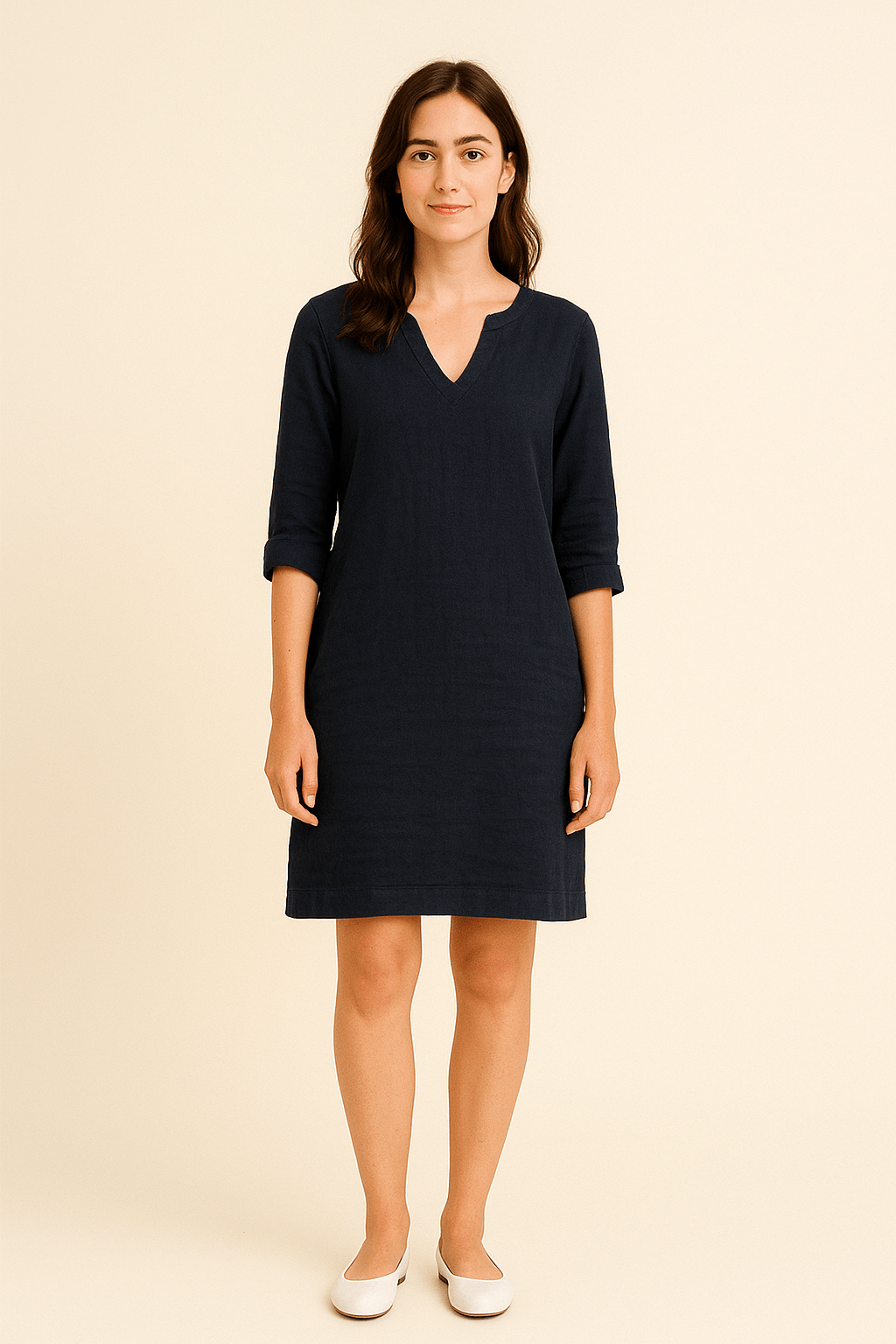 Ailsa | Lightweight Linen V-Neck Dress with Side Pockets – Effortless Summer Ease