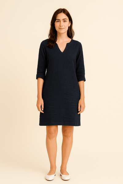 Ailsa | Lightweight Linen V-Neck Dress with Side Pockets – Effortless Summer Ease