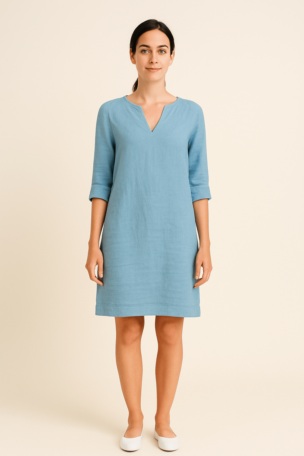 Ailsa | Lightweight Linen V-Neck Dress with Side Pockets – Effortless Summer Ease