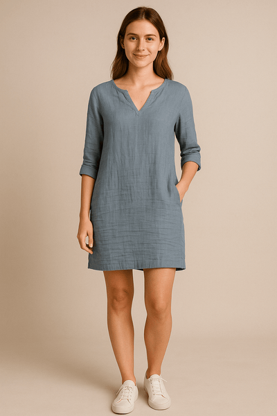 Ailsa | Lightweight Linen V-Neck Dress with Side Pockets – Effortless Summer Ease