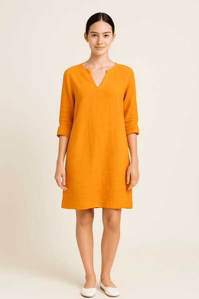 Ailsa | Lightweight Linen V-Neck Dress with Side Pockets – Effortless Summer Ease