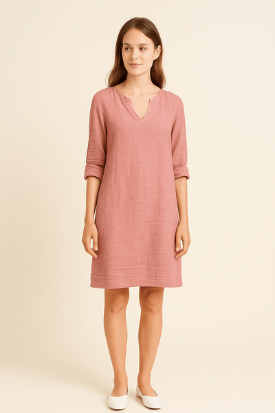 Ailsa | Lightweight Linen V-Neck Dress with Side Pockets – Effortless Summer Ease
