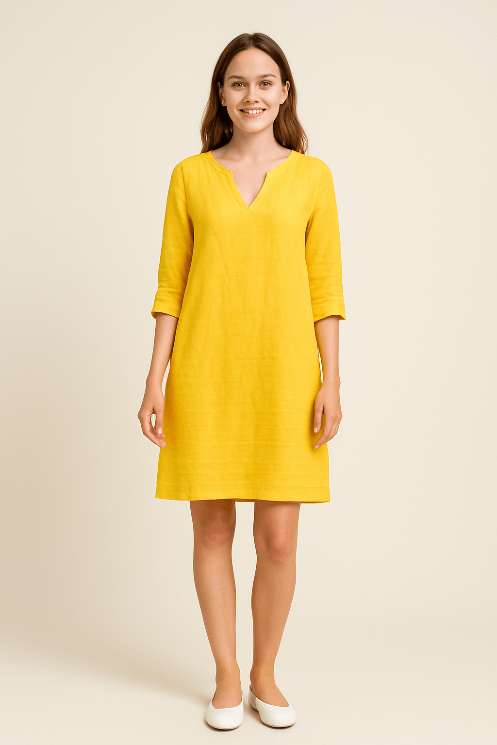 Ailsa | Lightweight Linen V-Neck Dress with Side Pockets – Effortless Summer Ease