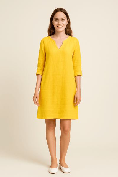 Ailsa | Lightweight Linen V-Neck Dress with Side Pockets – Effortless Summer Ease